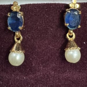 Pure Panchaloham Blue Stone White Pearl Earrings