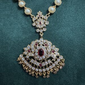 Pure Panchaloham Beautiful Red Stone Pearl Necklace