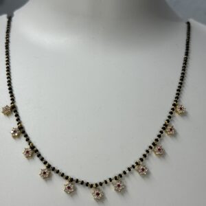 Pure Panchaloham pink white stone droplets Black beads -2