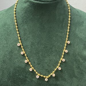 Pure Panchaloha Polished Designer Pink White Stone Chain- 18" Inch