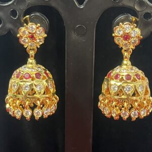 Panchaloham Red Stone Butta Hanging Earrings
