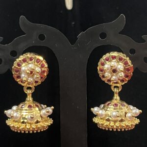 Pure Panchaloham  Red stone Muvva Earrings