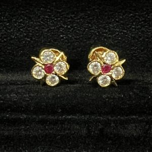 Panchaloham Diamond Imitation white Pink Stone Small Studs Cum Earrings-2