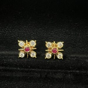 Panchaloham Diamond Imitation Pink white Stone Small Studs Cum Earrings-1