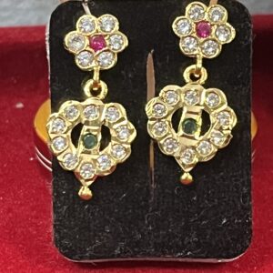 Pure Panchaloham Green Red White stone Earrings-