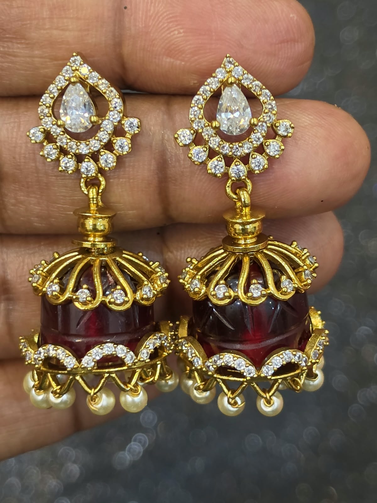 Premium Micro-Gold Plated Multi-Colour Jhumkas - Image 2