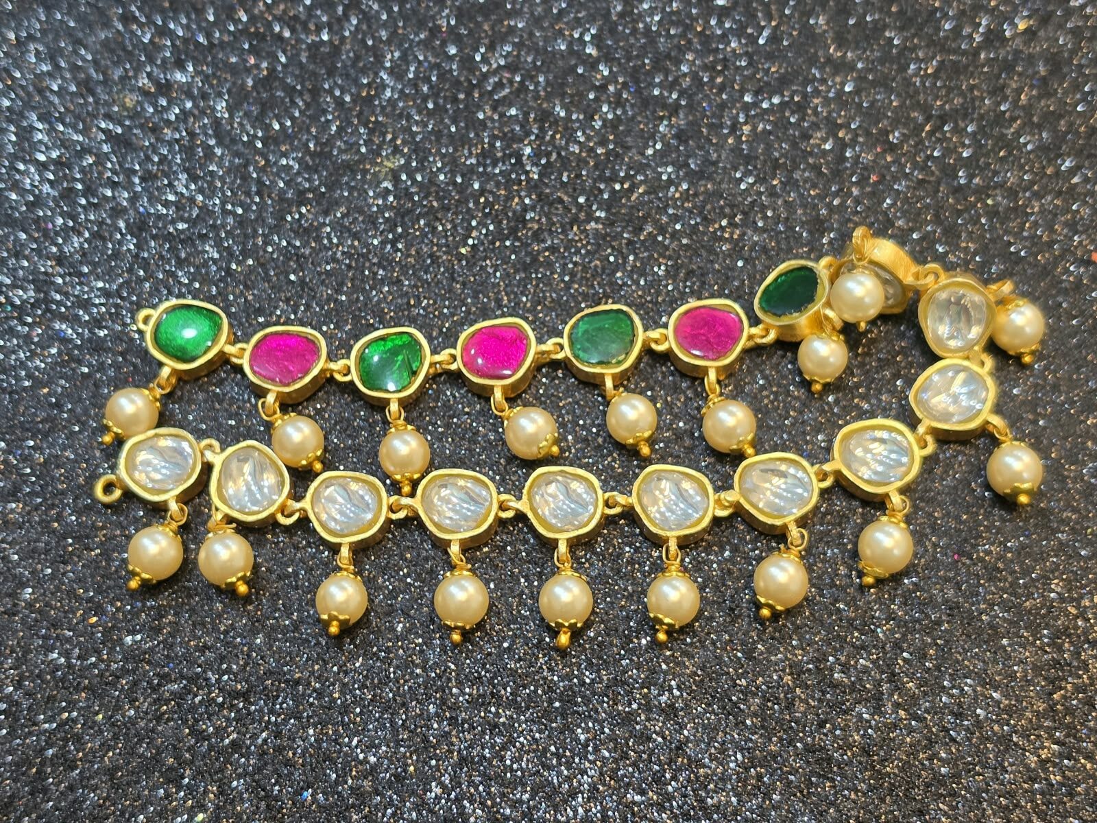 Micro-Gold Plated Jadau Kundan Necklace with Earrings - Image 2