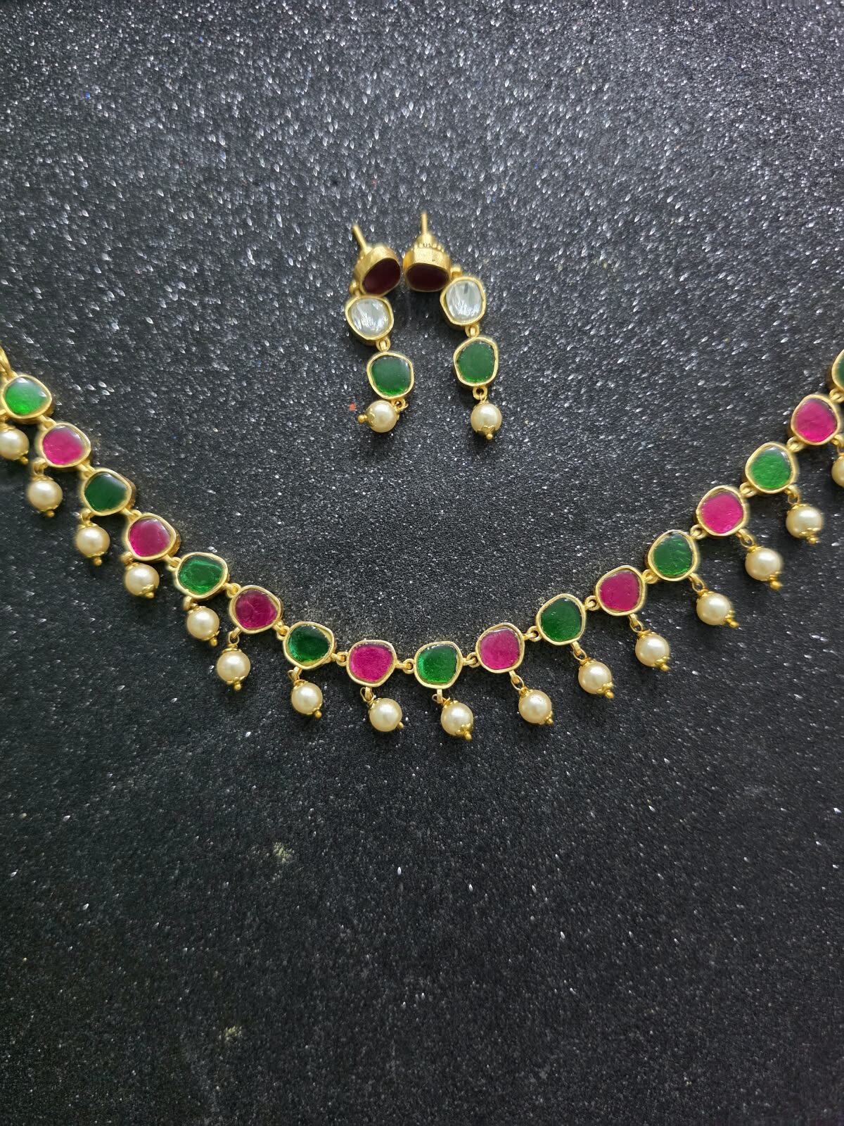 Micro-Gold Plated Jadau Kundan Necklace with Earrings - Image 3